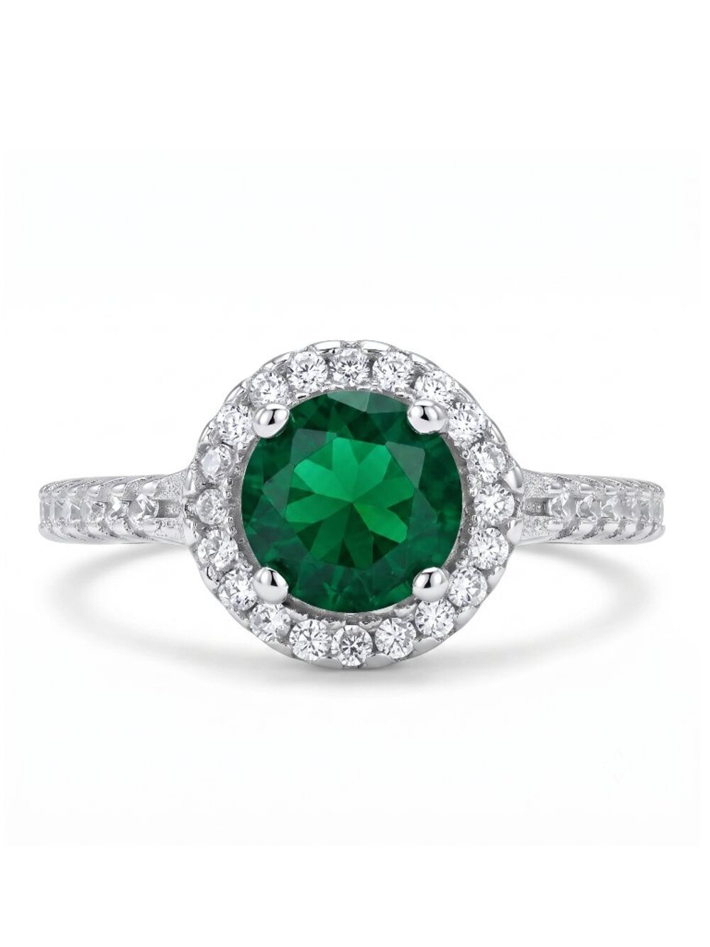 Round Emerald Green Gemstone Ring, 925 Sterling Silver Charmed Aroma